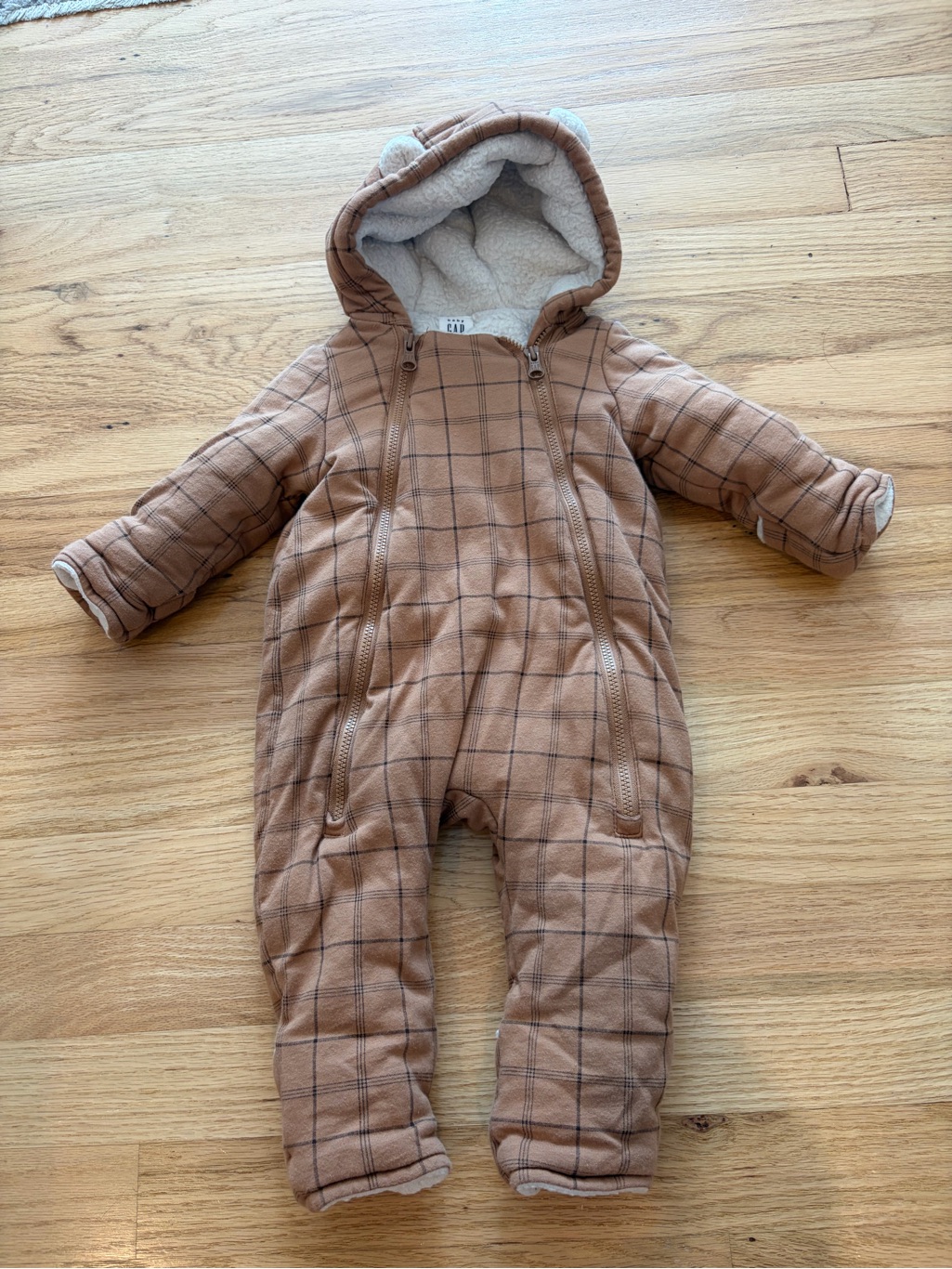 Baby Gap Brown Plaid Fleece-Lined One-Piece